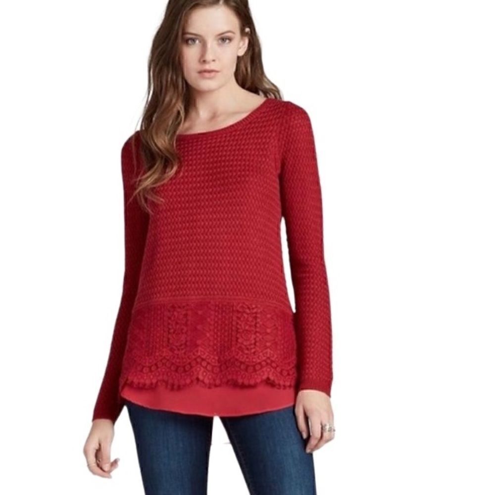 Lucky brand knit lace sweater color red berry Size Medium slim fit